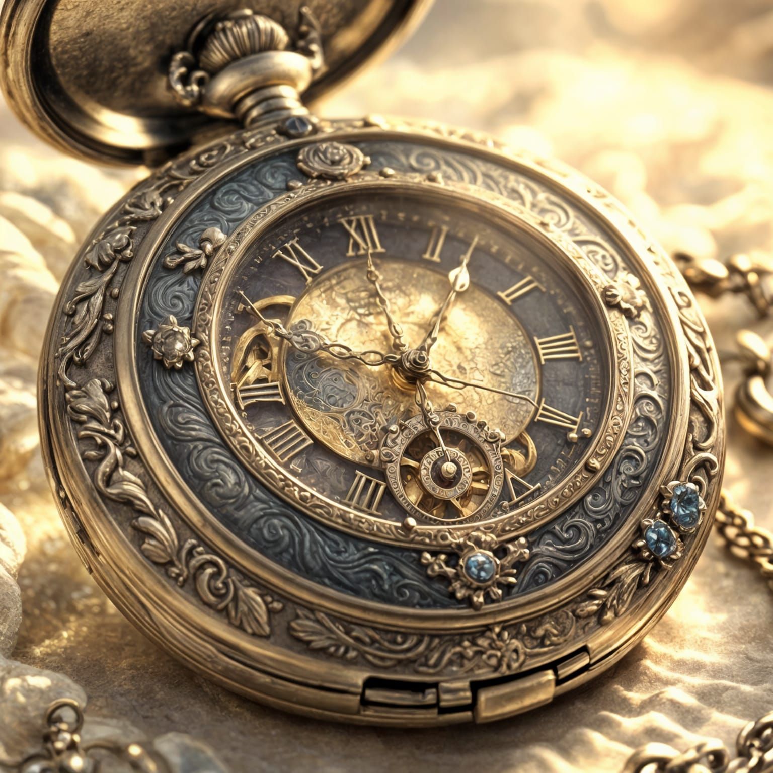 Ornate Pocket Watch in Golden Hour Light