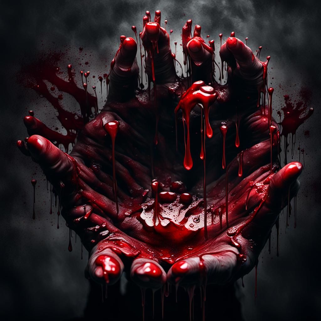 Eerie Horror: Red Hands Dripping Blood