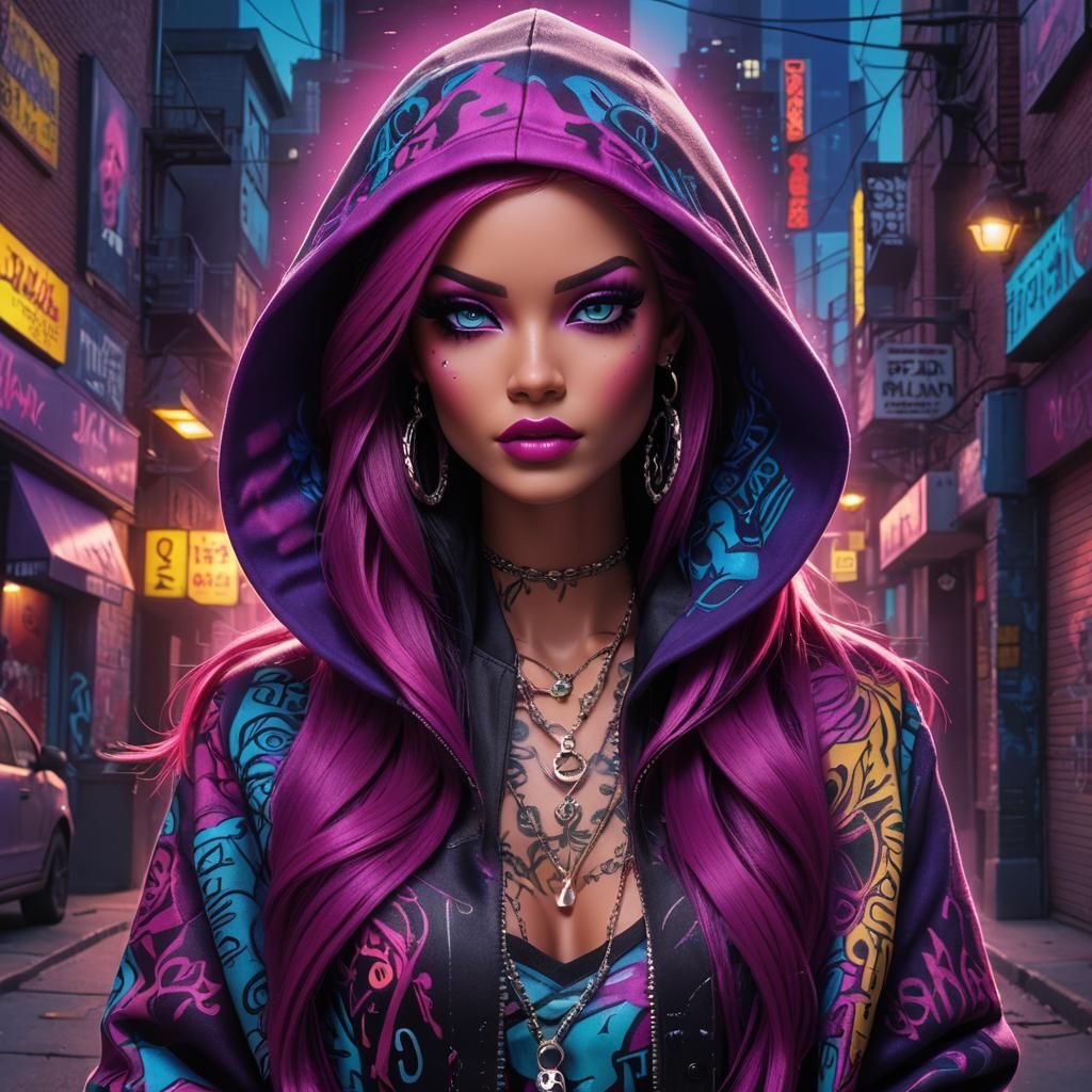 Gangster Barbie Doll with Tattoos in Pop Art Style