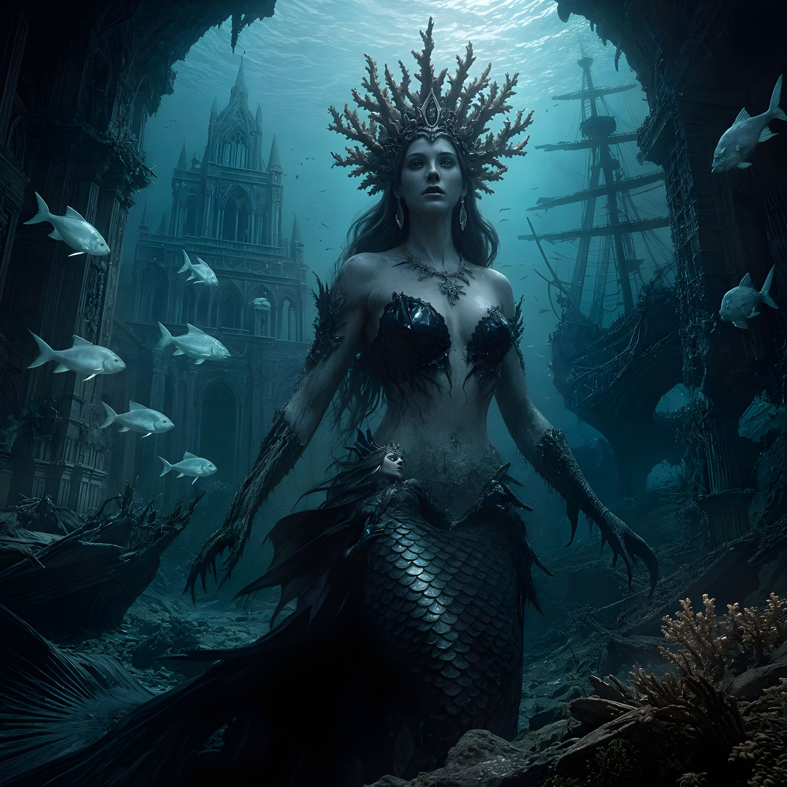 Mermaid Queen Rules Sunken Gothic City
