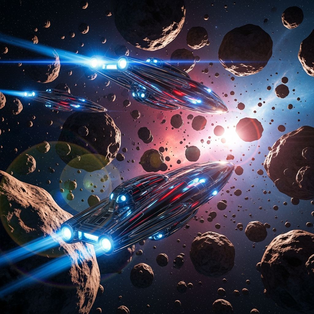 Chrome Spaceships in Binary Star Asteroid Field