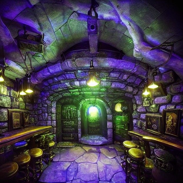 Fantasy Tavern Cellar with Cyberpunk Elements