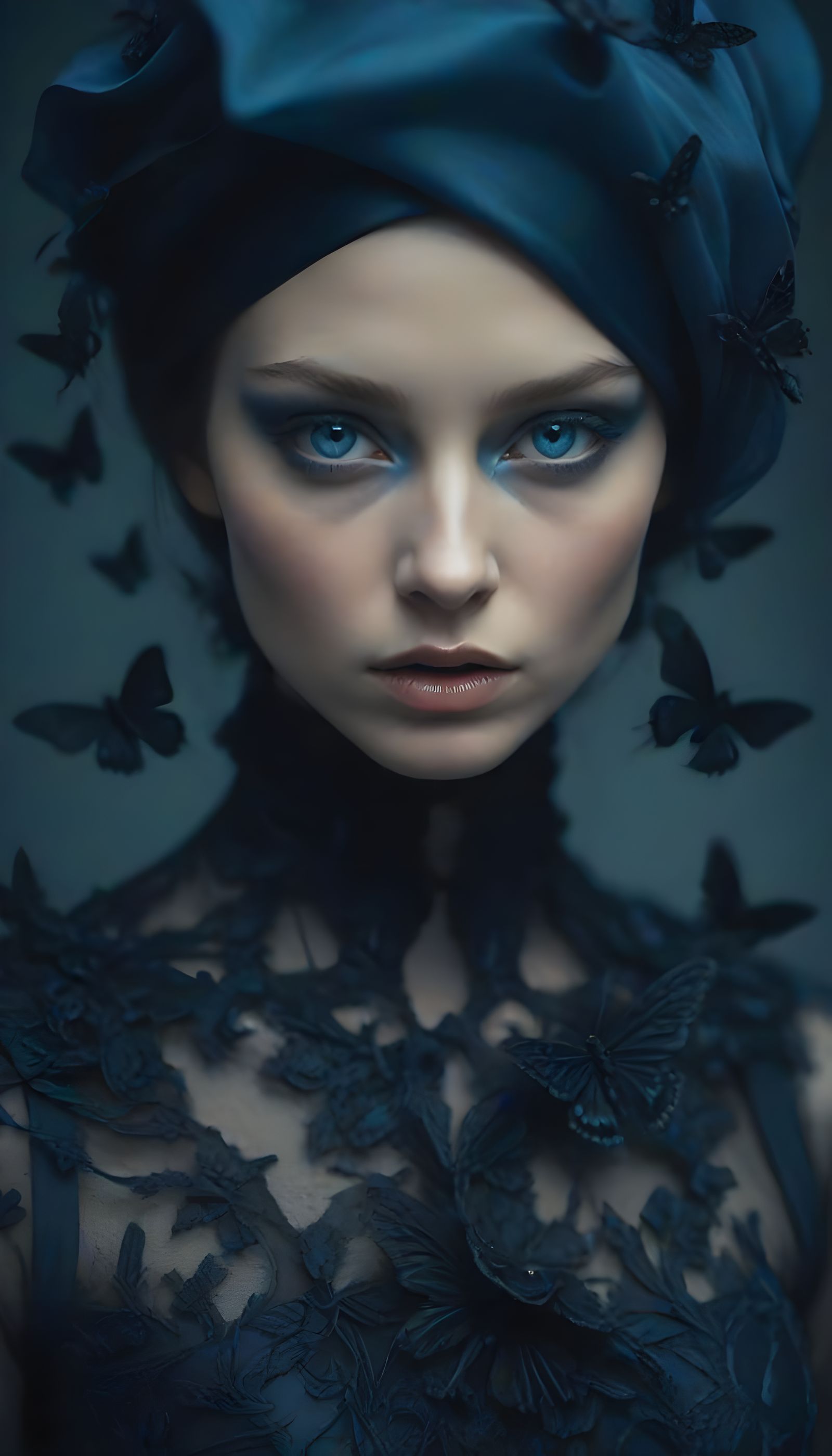 Woman in Steel and Silk with Moths