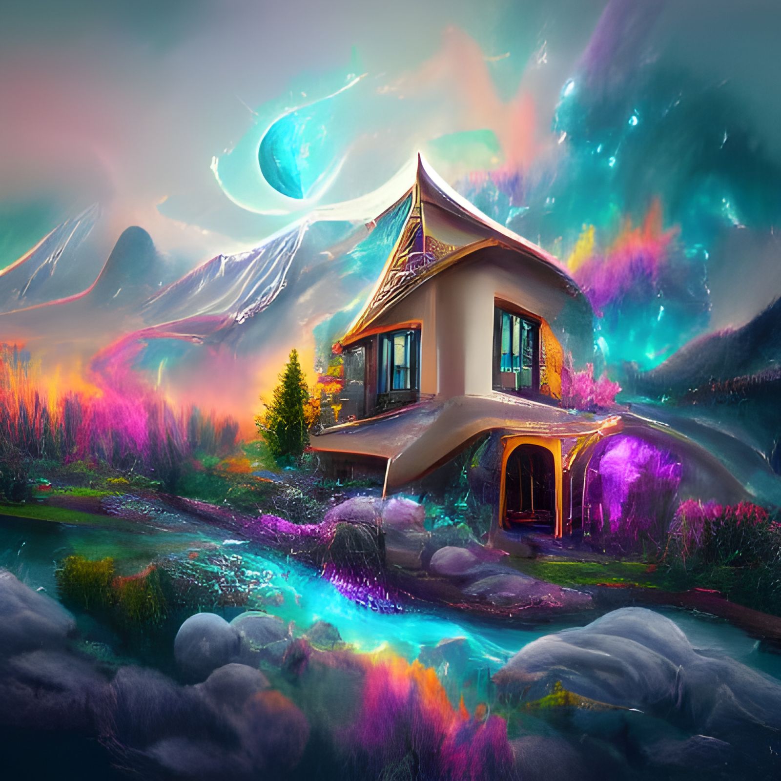 Cozy Dream House: Cel-Shaded Digital Illustration