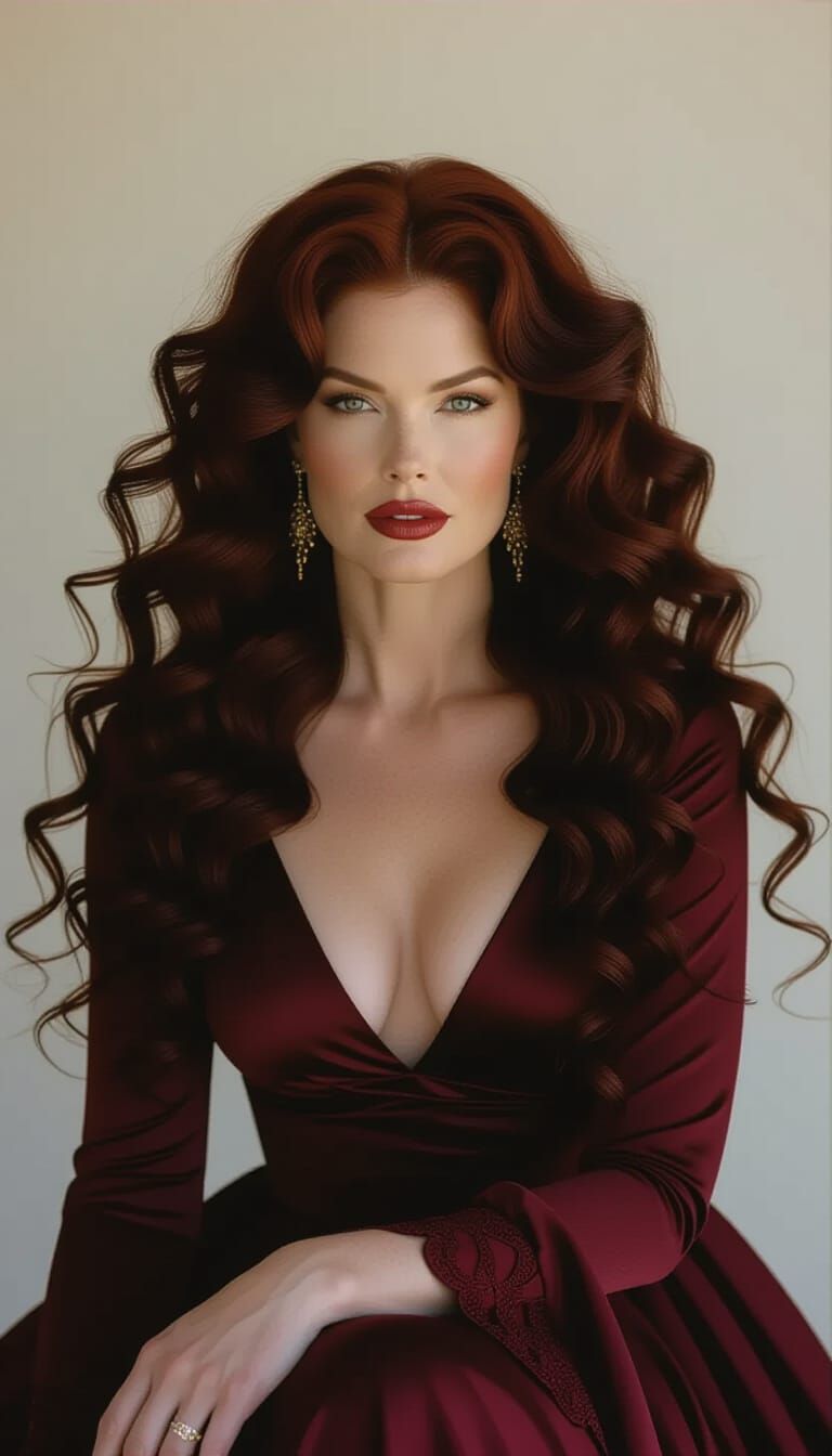 Elegant Curvy Woman with Red Hair, Fashion Photography