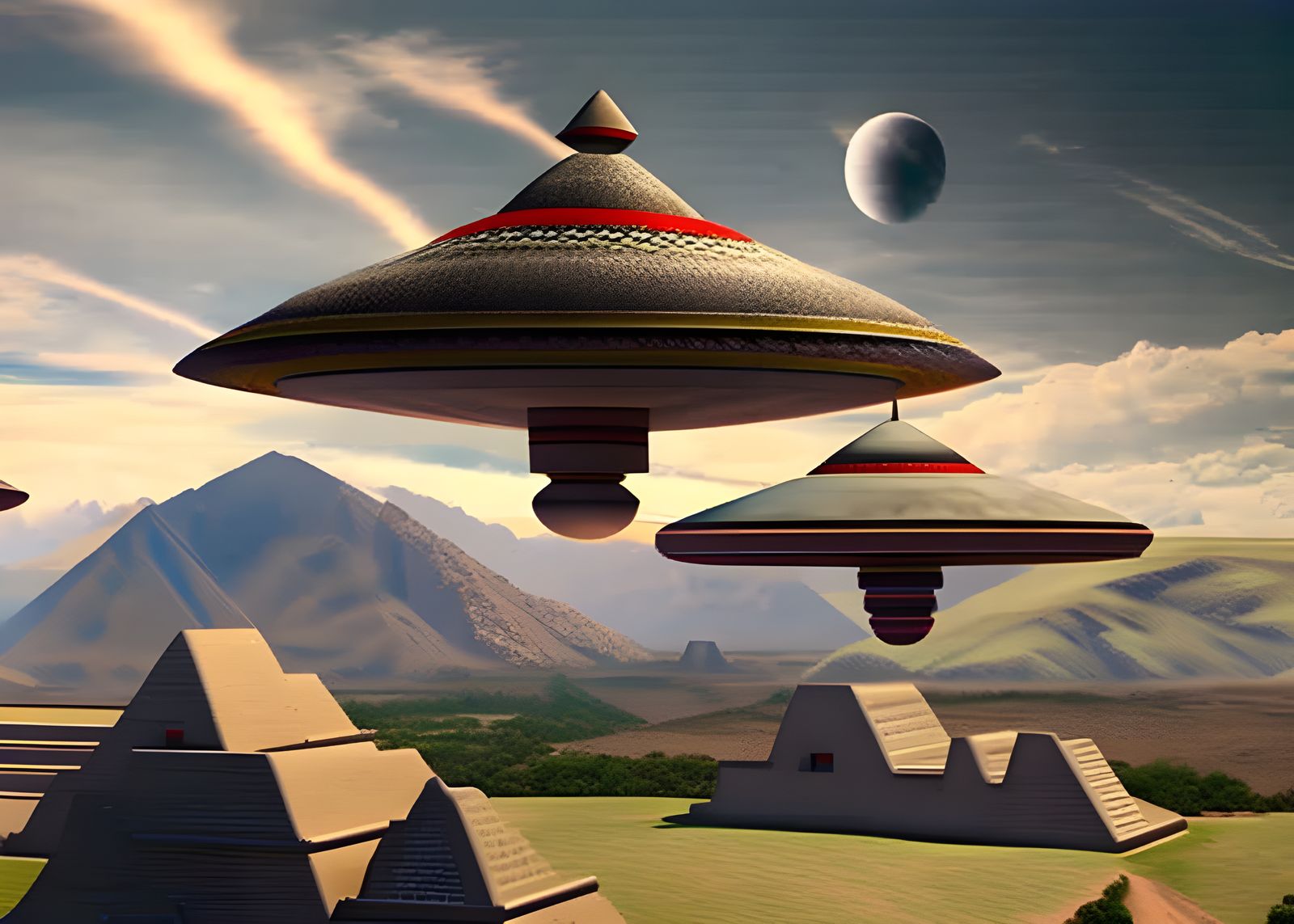 Realistic UFOs Over Inca Pyramids in High Definition