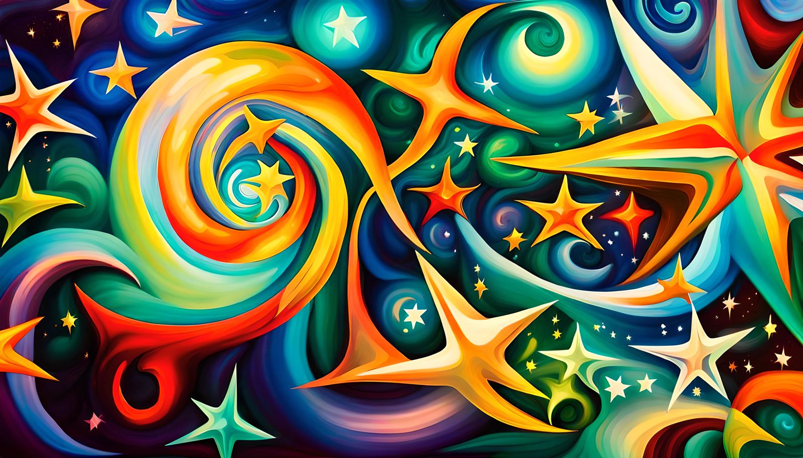 Iridescent Stars in Electromagnetic Plasma: Impasto Oil Pain...