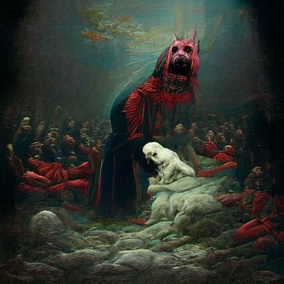 Horrific Dog Worships at Shrine, Engraving Style