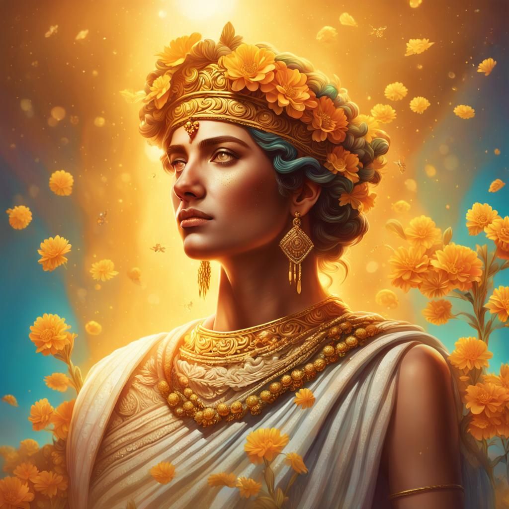 Greek Goddess in Golden Light: Hyperrealistic Portrait