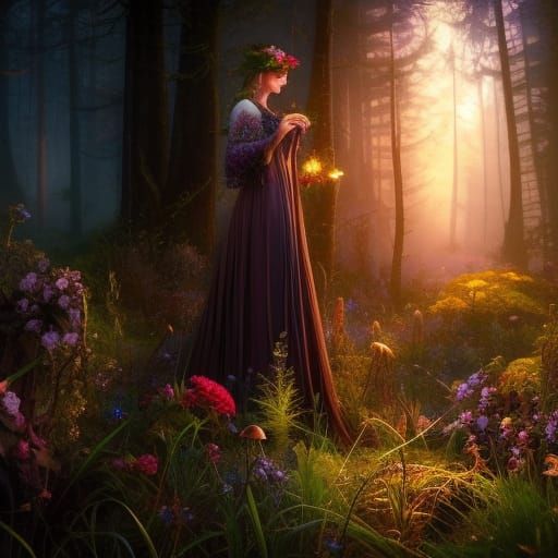 Enchanting Herbal Witch in a Magical Forest