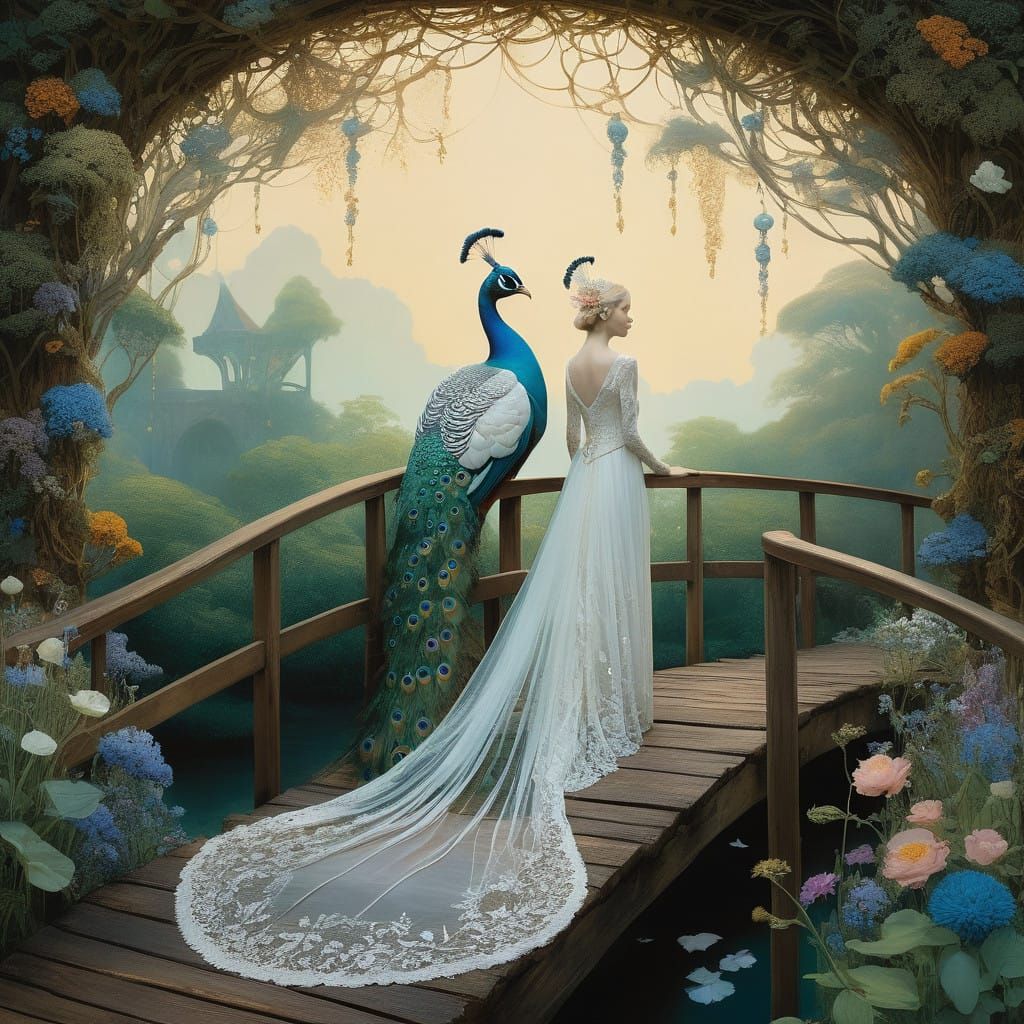 Romantic Whimsical Birds' Wedding on a Deserted Bridge