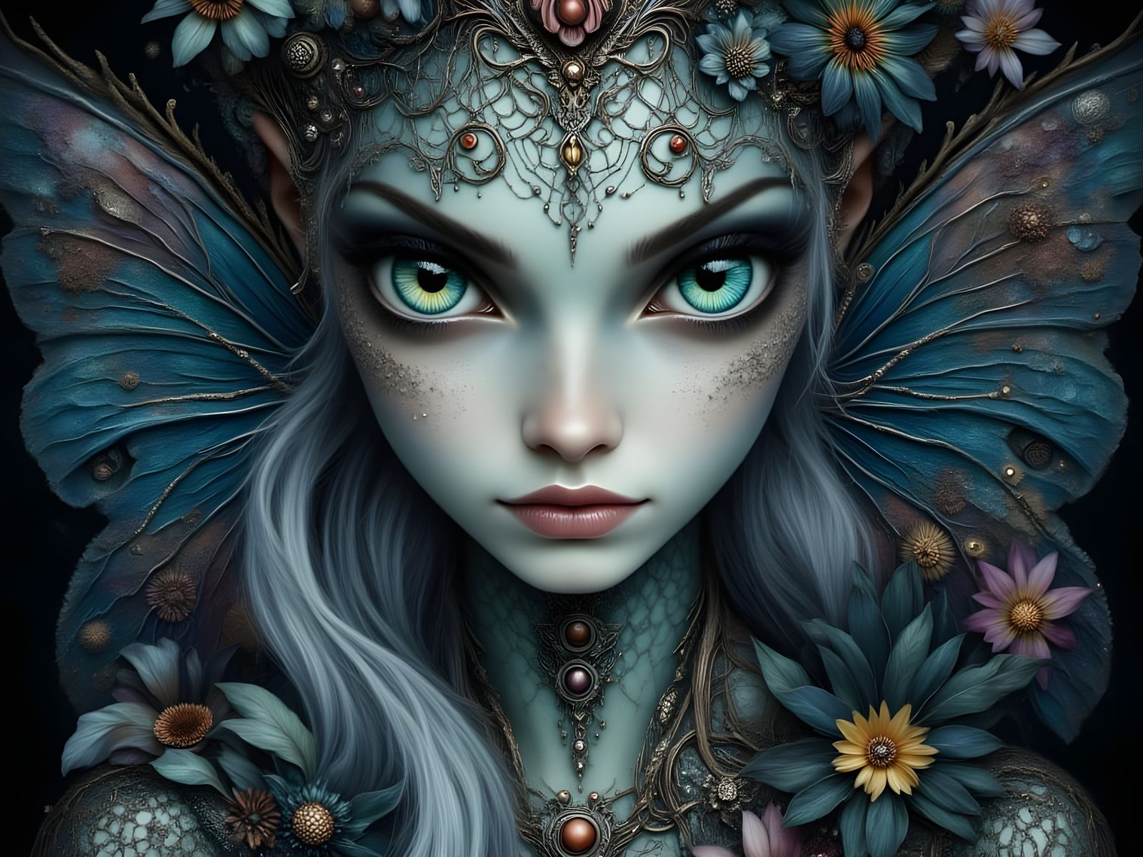 Alien Fairy Woman in Rococo Dress