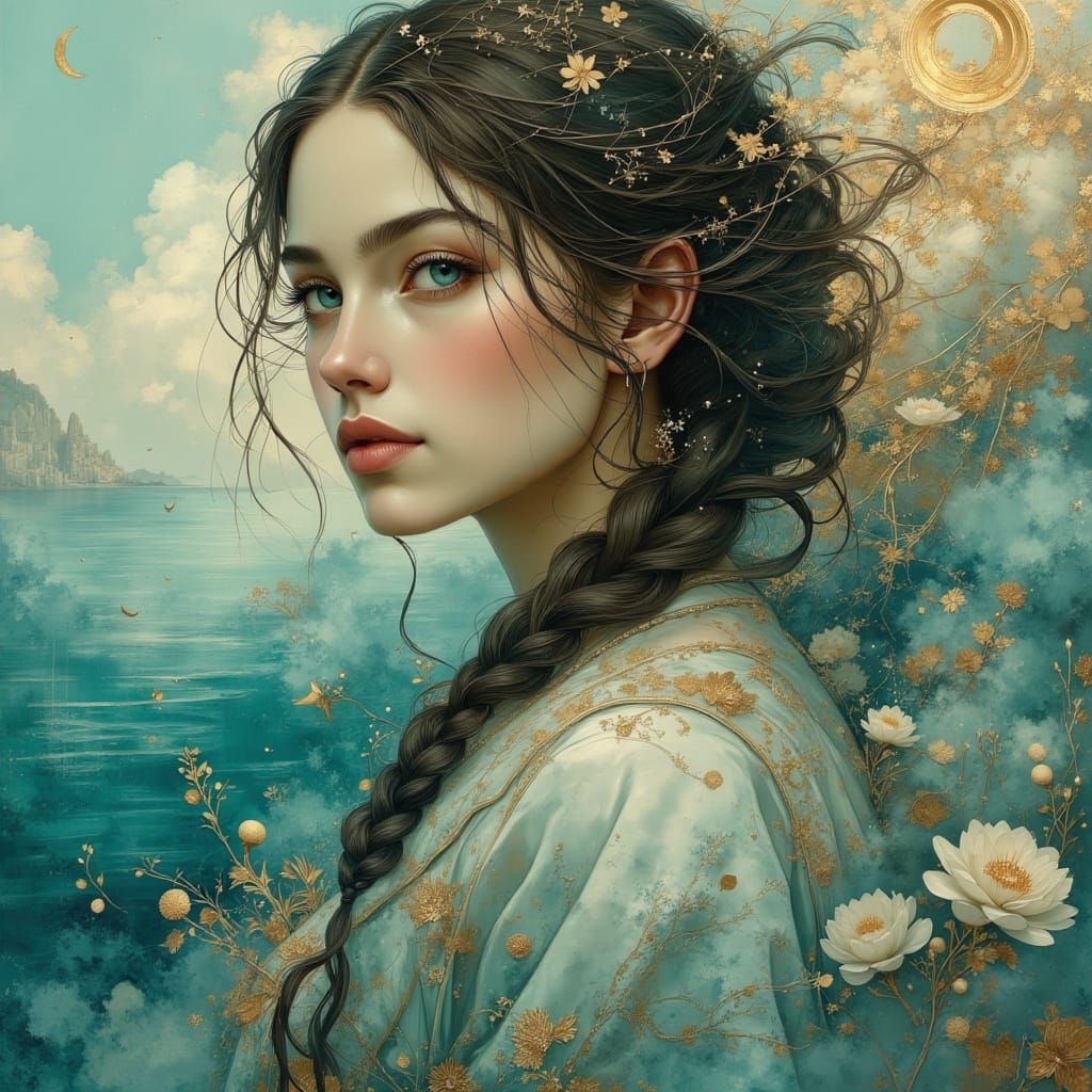 Woman Portrait with Braided Hair by Blue Ocean