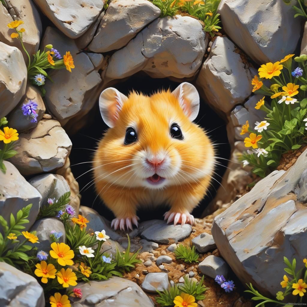 Golden Hamster on a Rocky Hillside