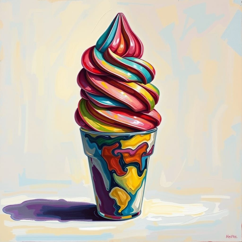 Colorful Ice Cream in Neo-Expressionist Impasto Style