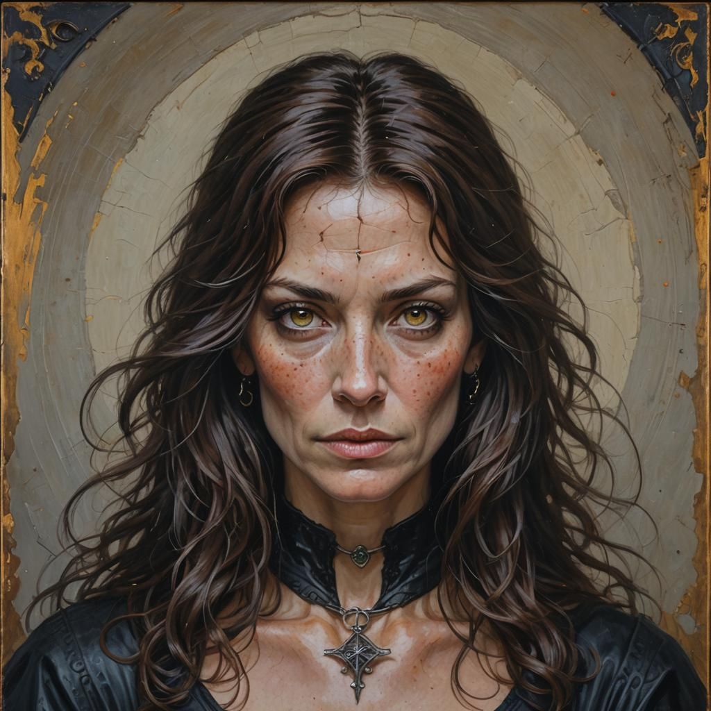 Gothic Witch with Hazel Eyes as Oil Painting