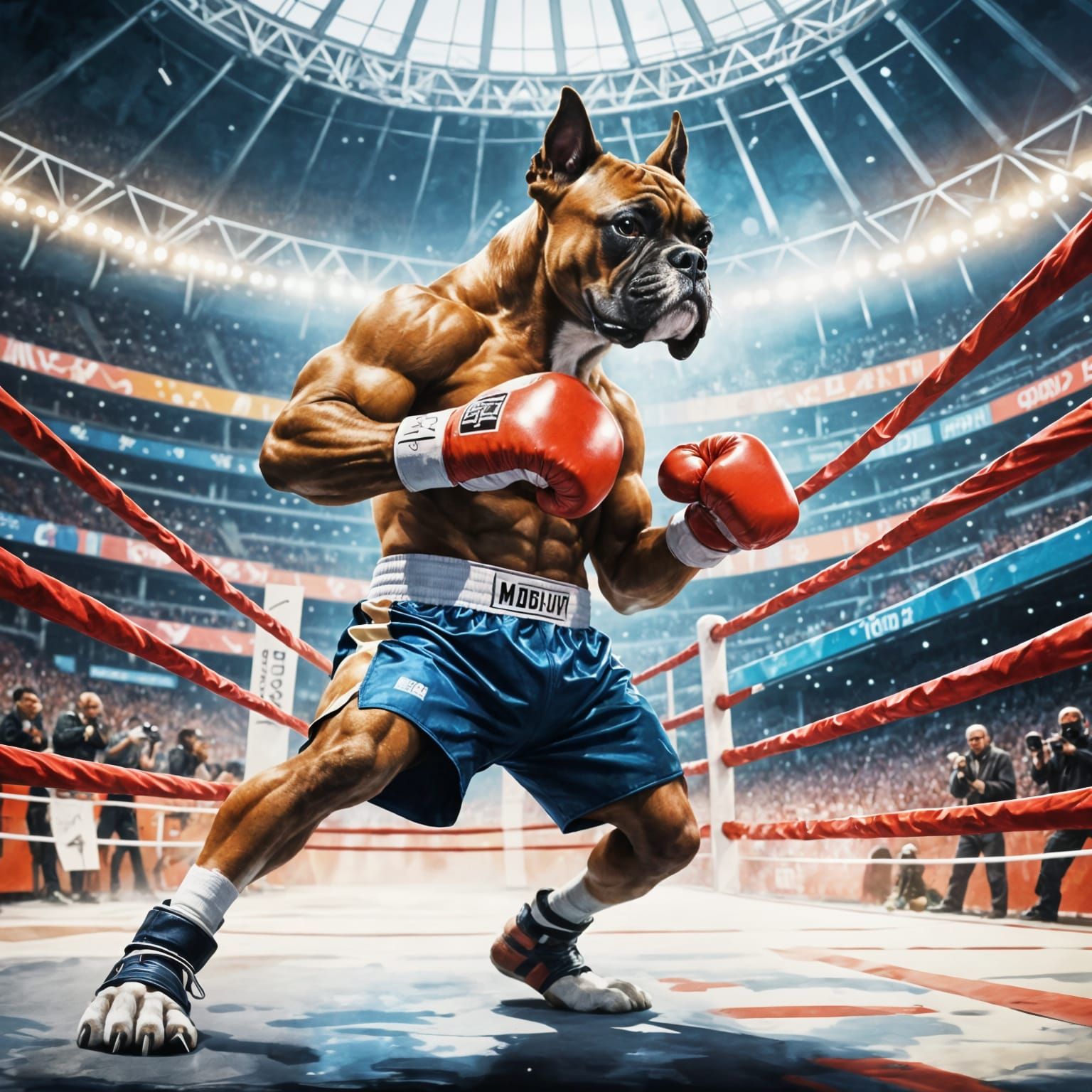 Boxer Dog as Olympic Boxer in Stadium