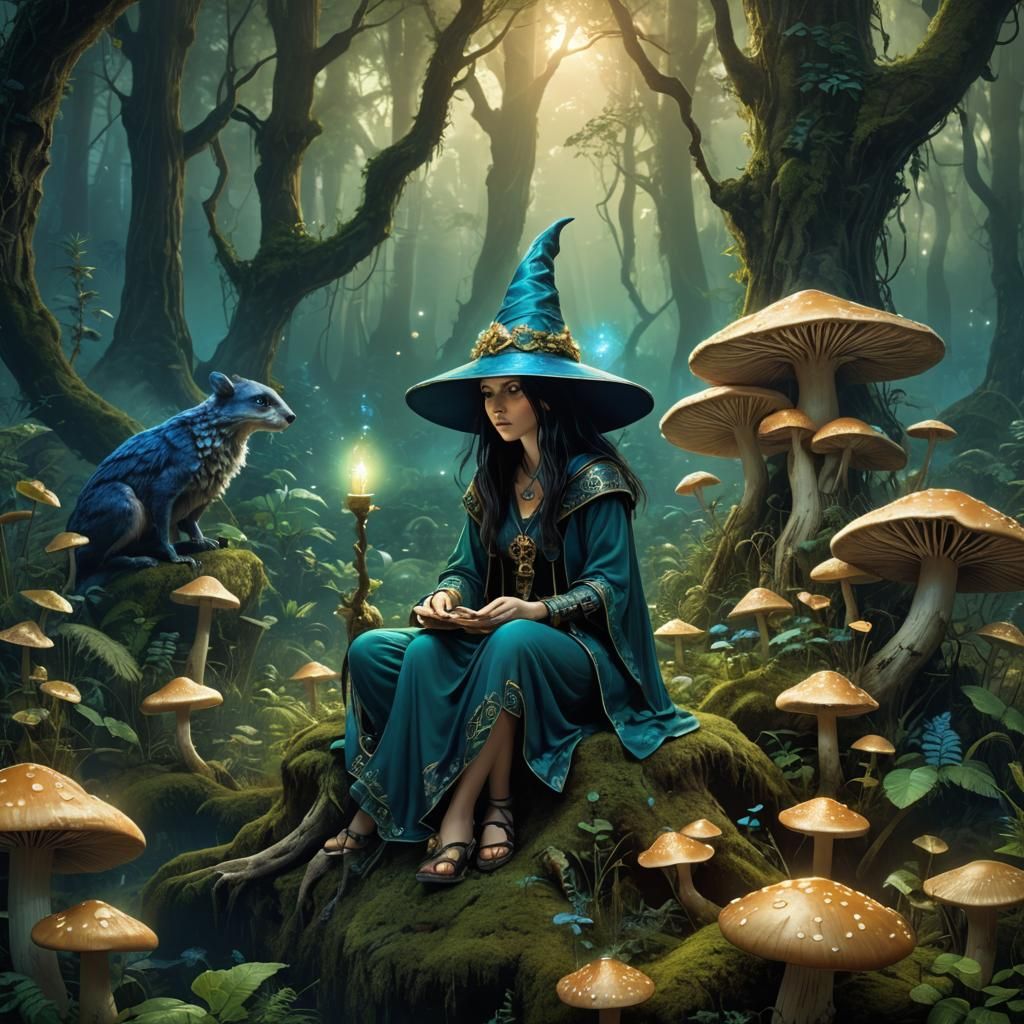 Mystical Sorceress in Forest: Digital Fantasy Art