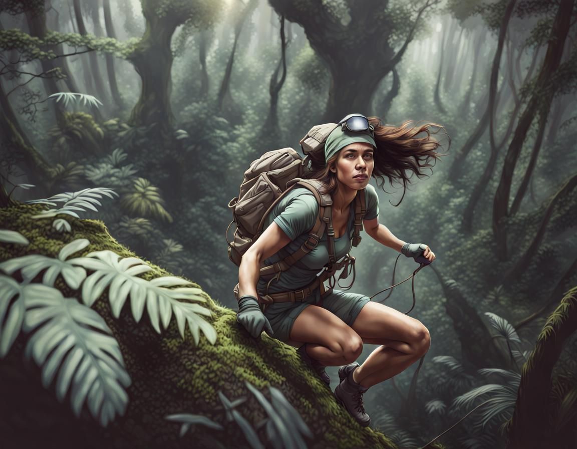 Jungle Explorer: Photorealistic Sketch of a Brave Adventurer