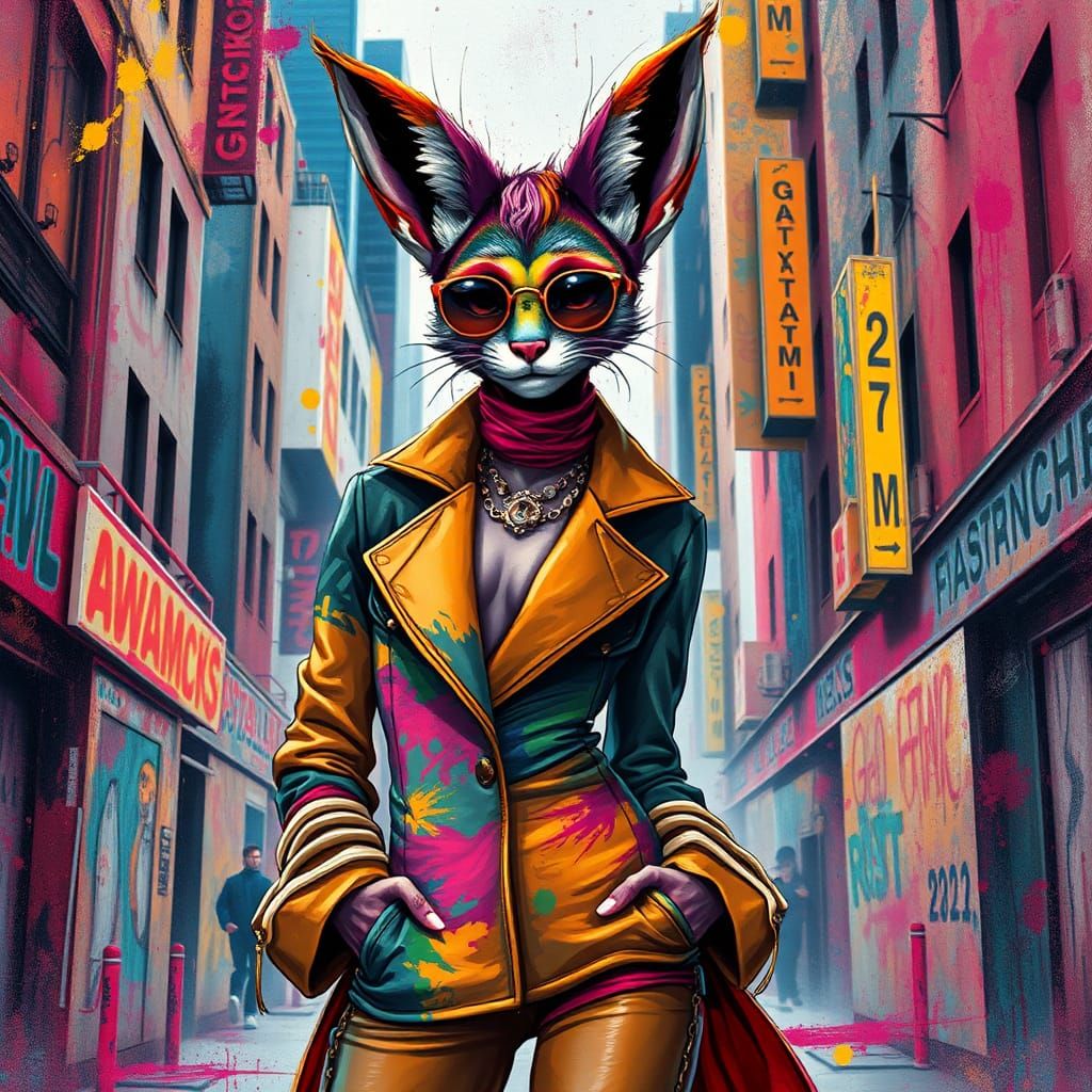 Tabaxi Fashionista in Polychromatic Urban Landscape