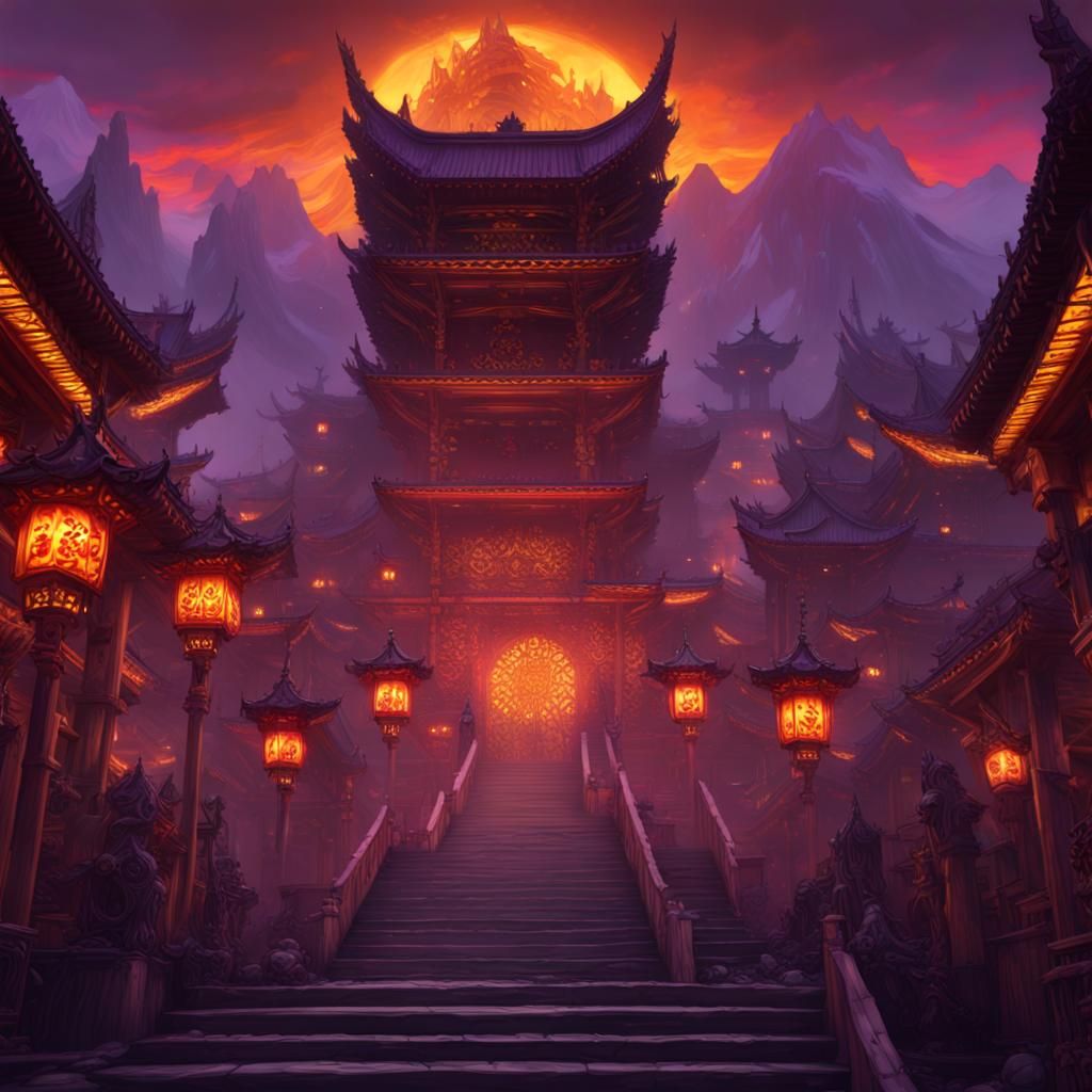 Chinatown Dark Fantasy with Ghosts and Flames