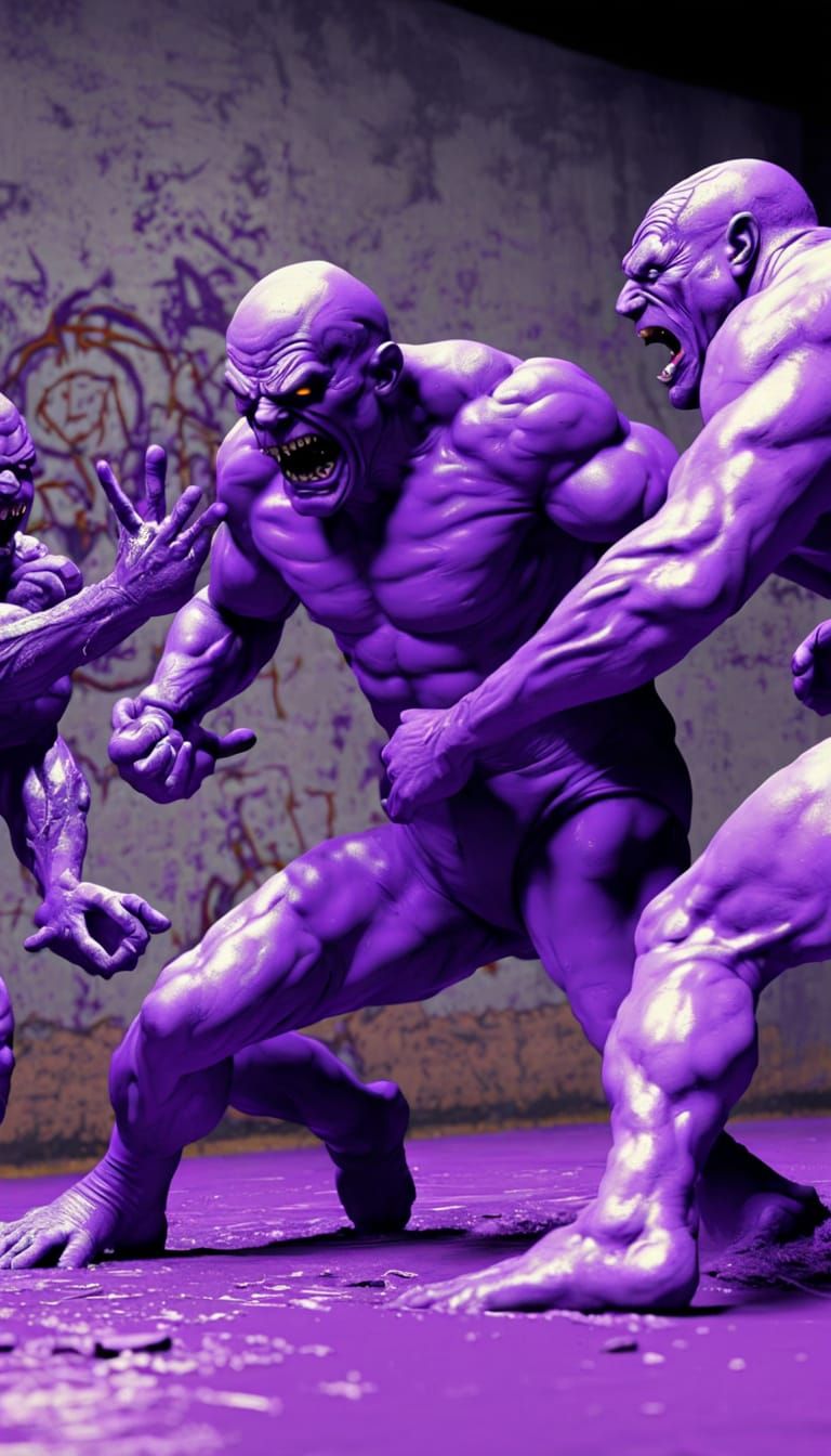 Inner Demons Wrestle in Ultra Violet Graffiti Art
