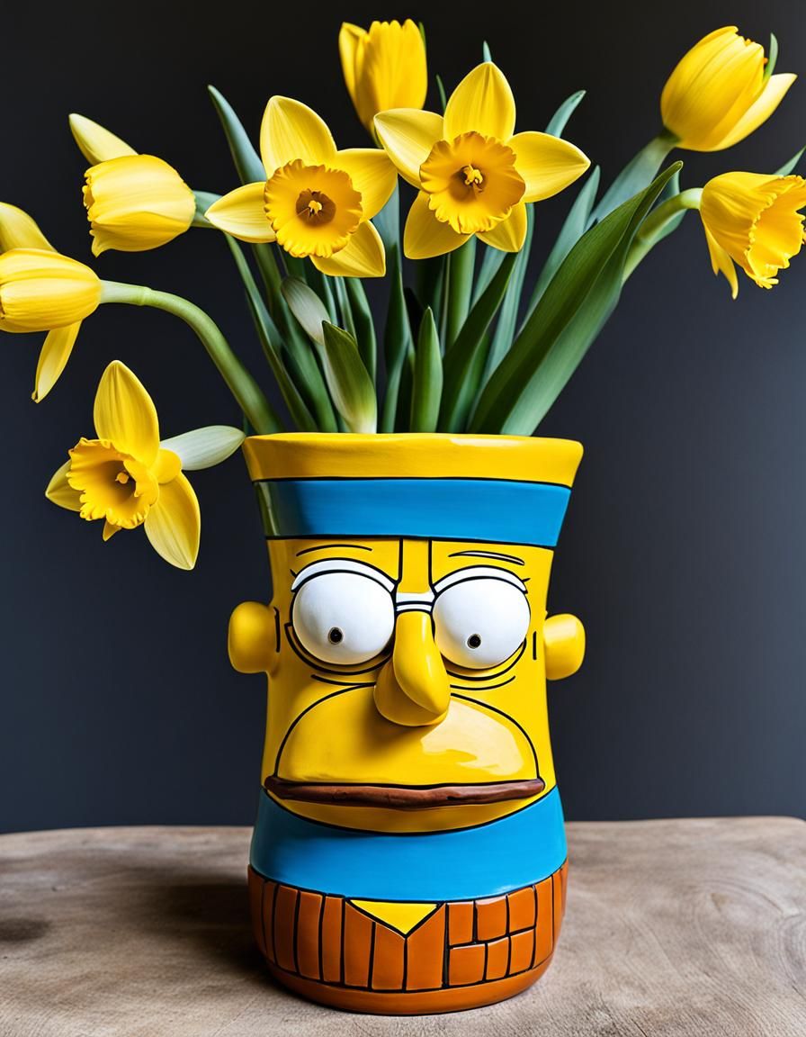 Bart Simpson Daffodil Vase in Eccentric Clay Pottery