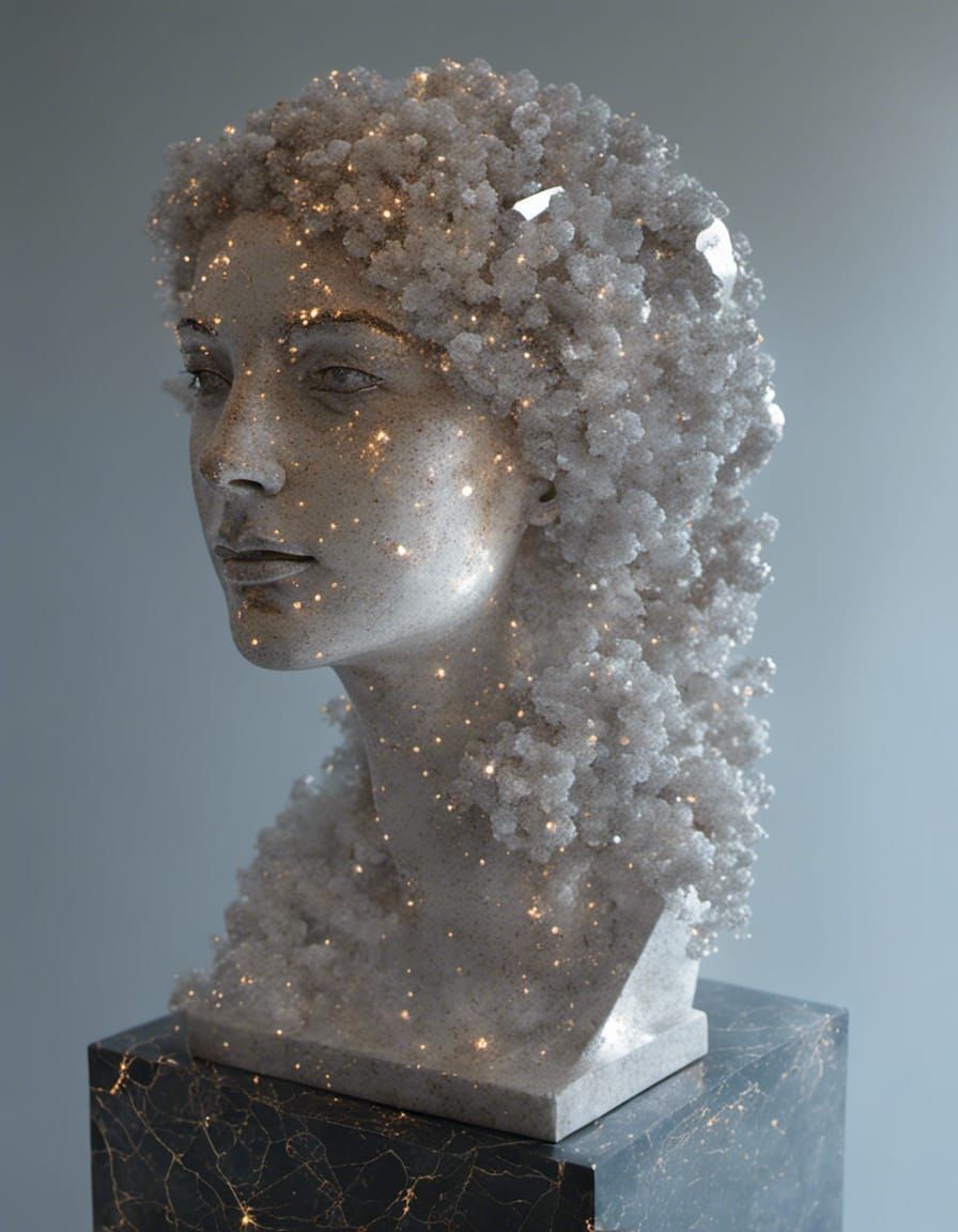 Sparkling Mica Marble Bust Radiating Light