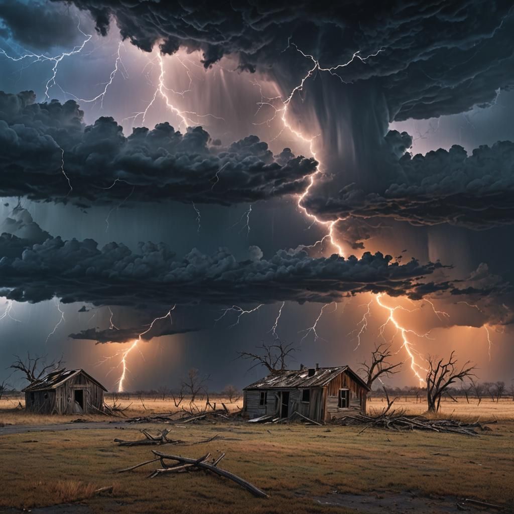 Desolate Landscape with Approaching Tornado
