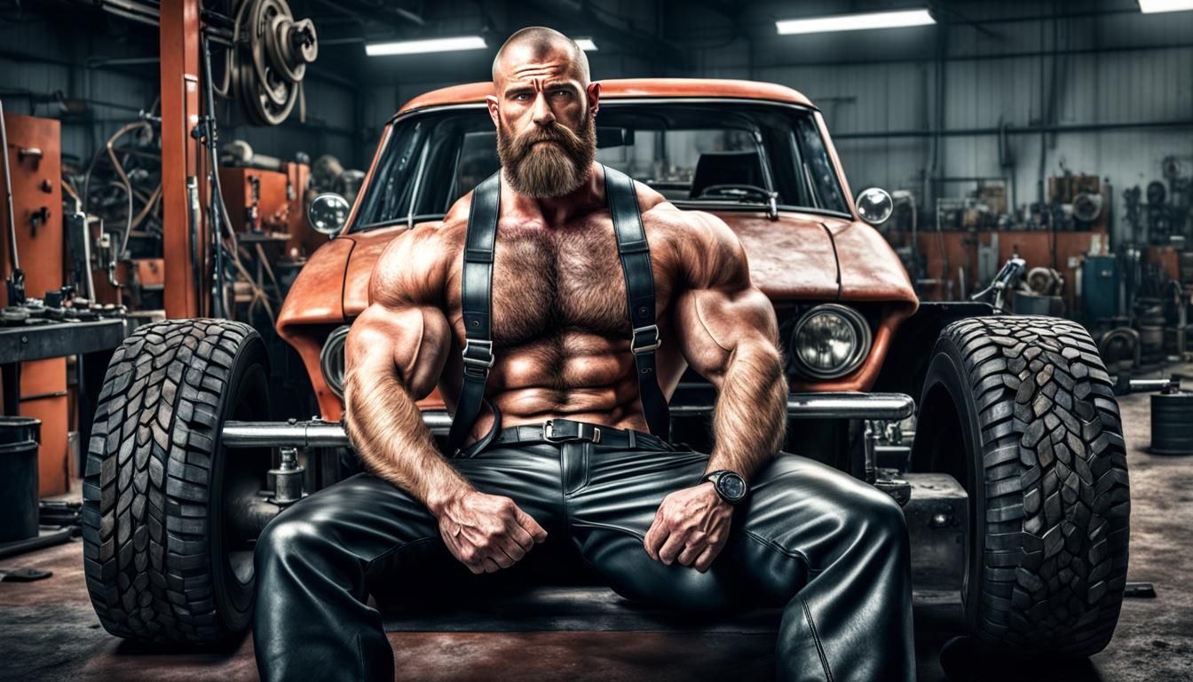 Hyperrealistic Portrait of a Proud, Muscular Mechanic