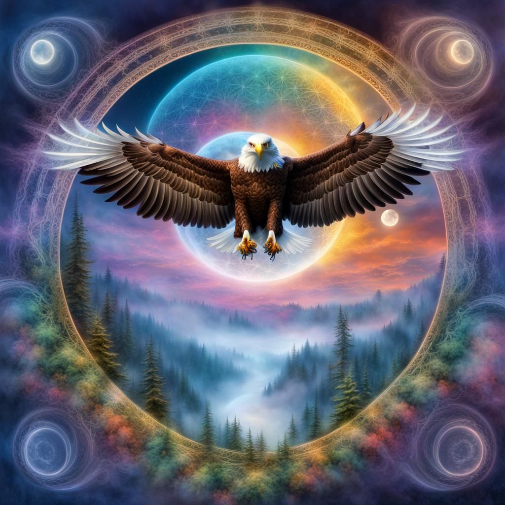 Fractal Eagle Mandala with Moon: Electronic Art
