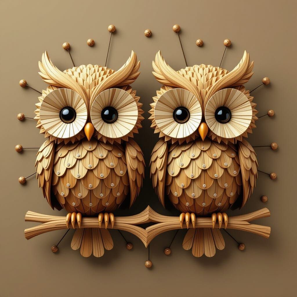 Hyperrealistic Wood Owls Portrait with 3D Background