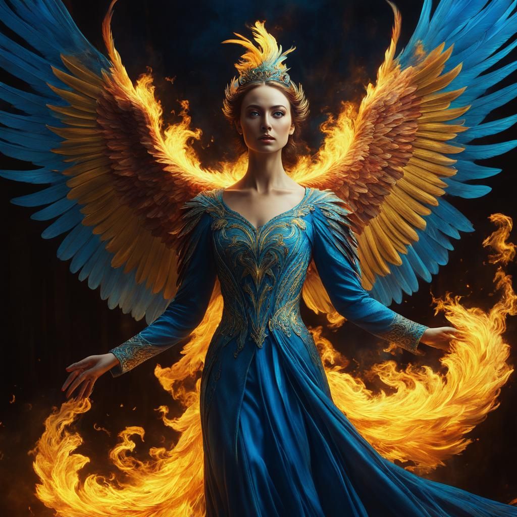 Baroque Surreal Phoenix Soaring Through Flames