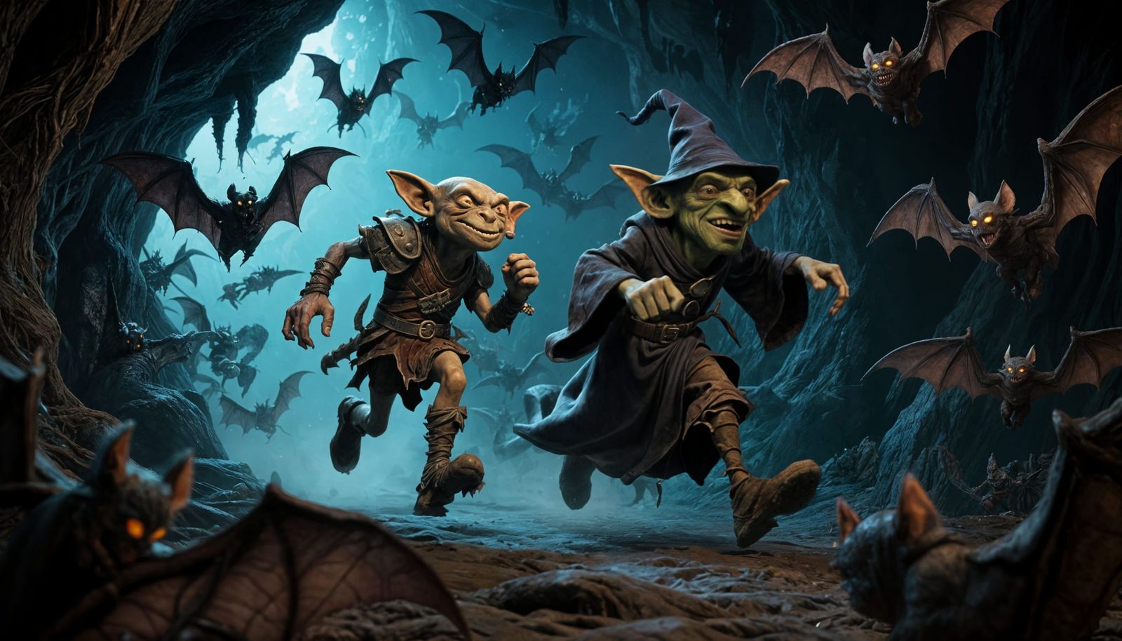 Goblins Flee Bats in Eldritch Cave Art