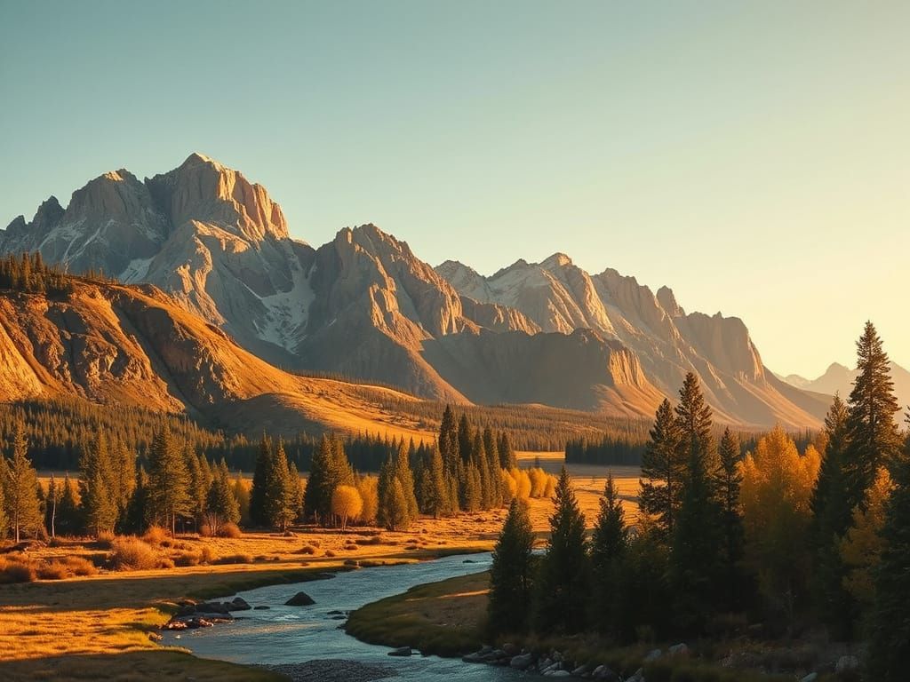 Golden Wilderness: Ultra-Realistic Mountain River Landscape