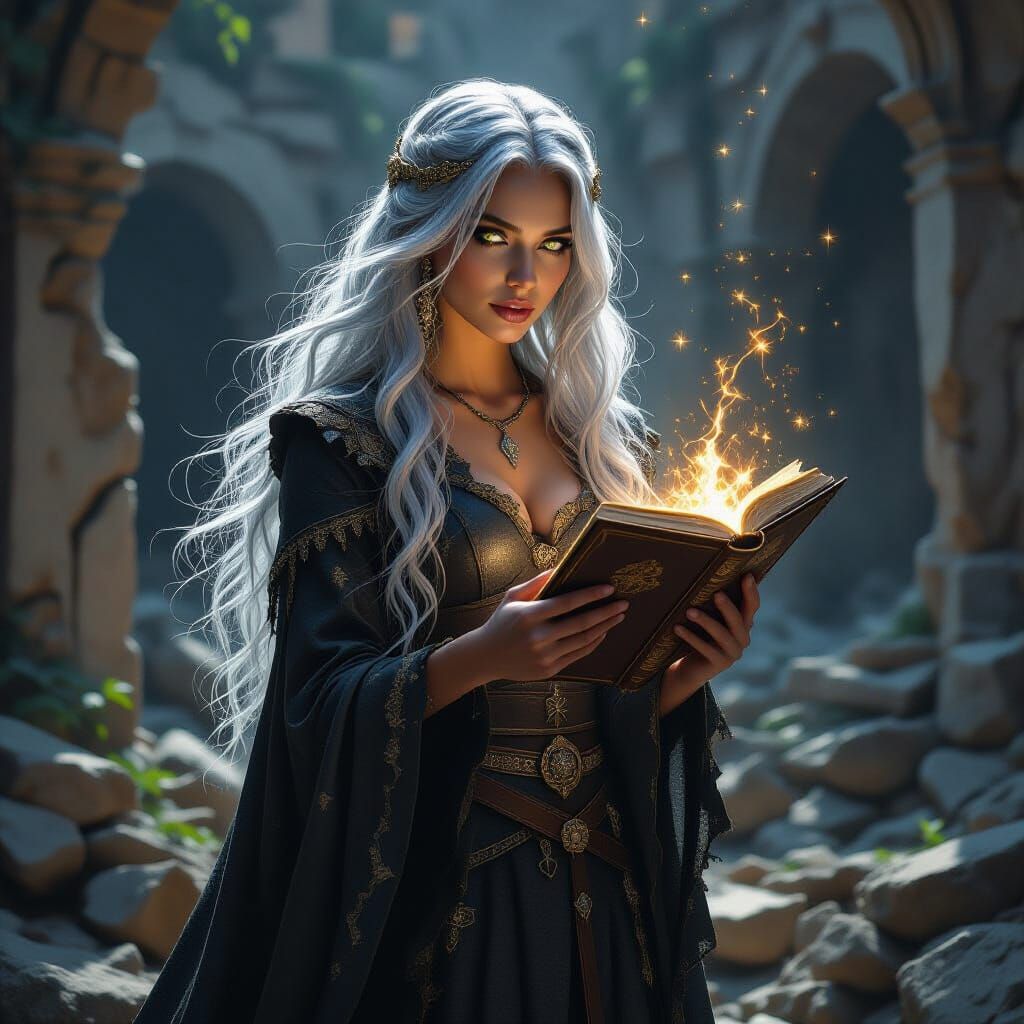 Mystical Woman in Ruins: A Baroque Digital Painting