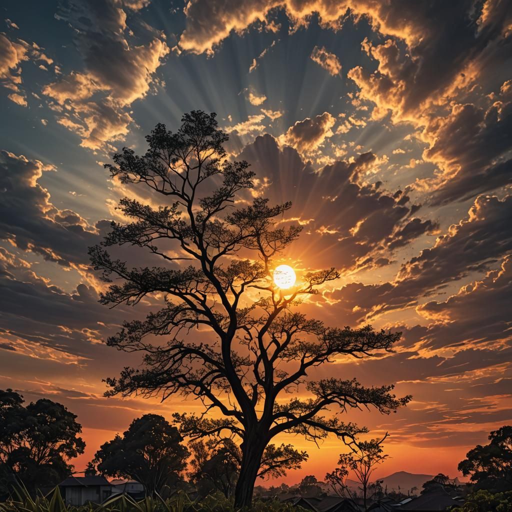 Vibrant Sunset in Glow Art Style