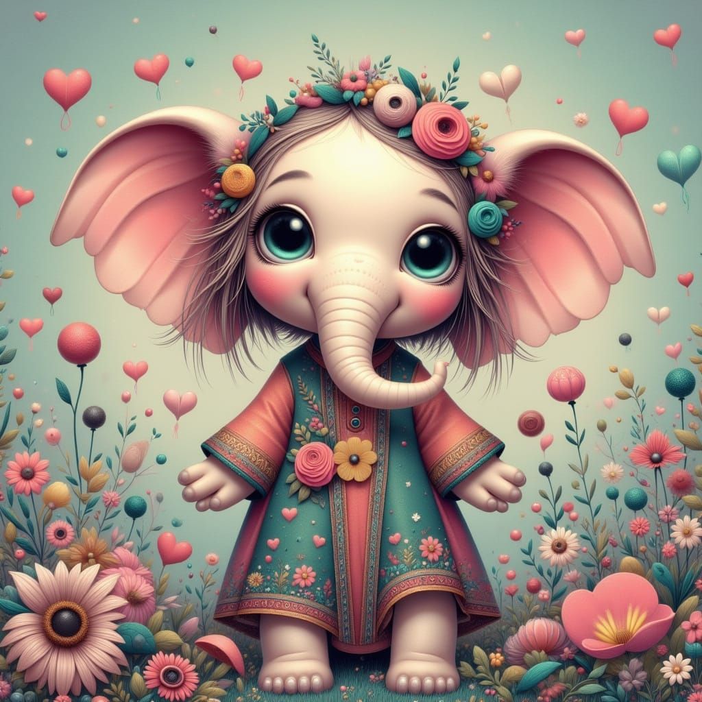 Cute Elephant Portrait Blowing Bubbles in Cartoon Style