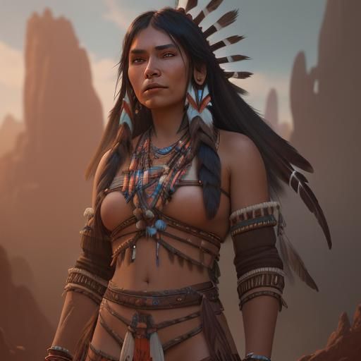 Cute Native American Woman in Detailed Matte Painting