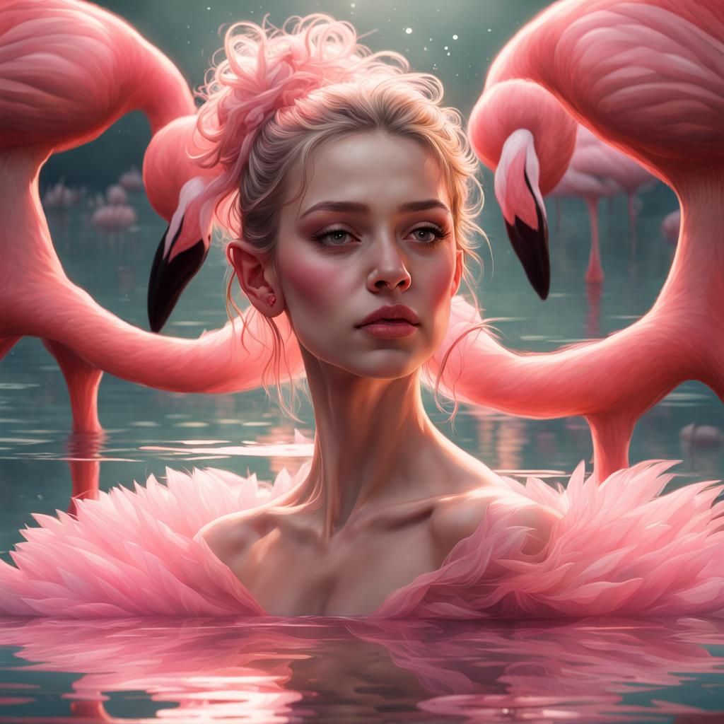 Ballerina in Pink Tutu Reflecting, Hyperdetailed Art