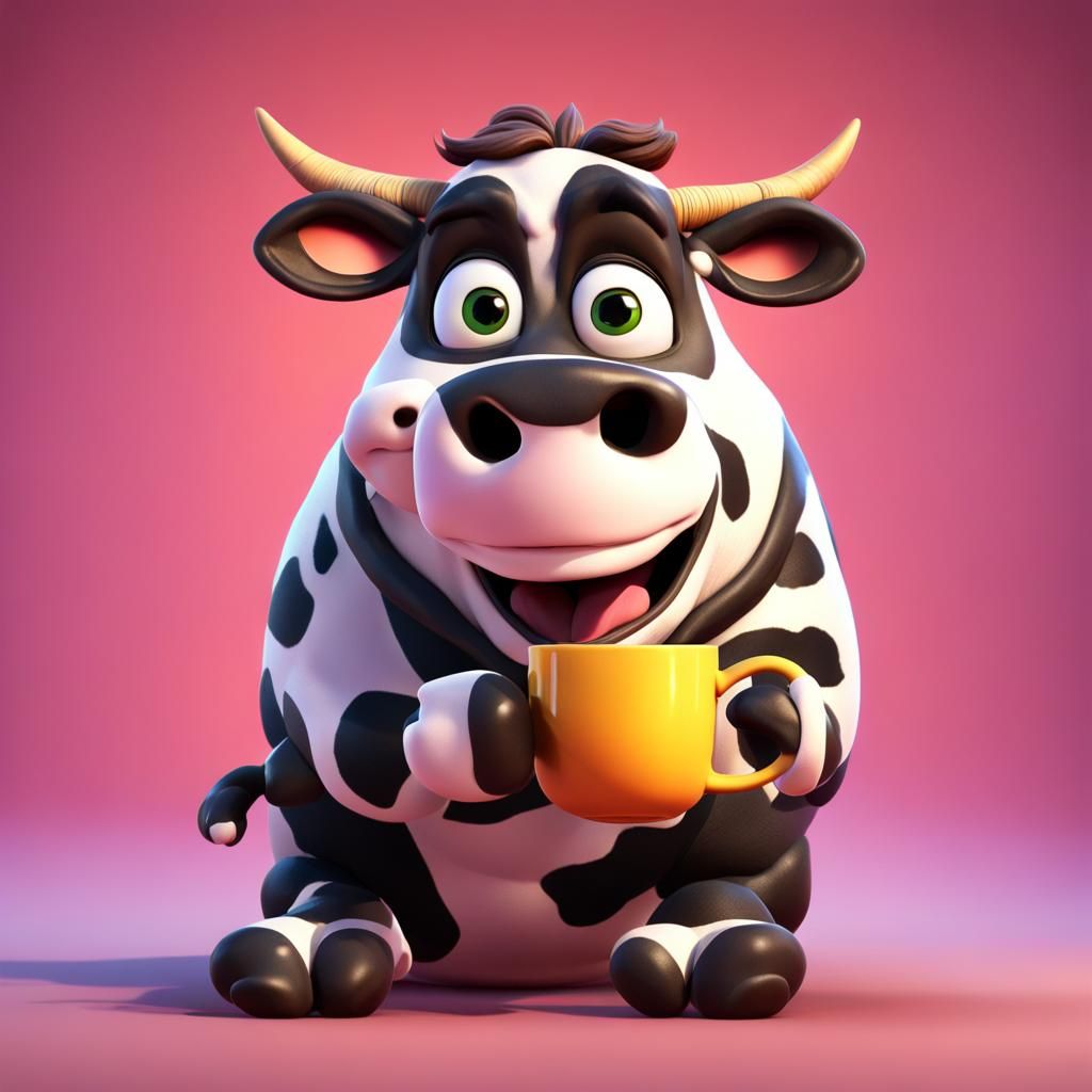 Cow with Coffee: A Humorous 3D Render