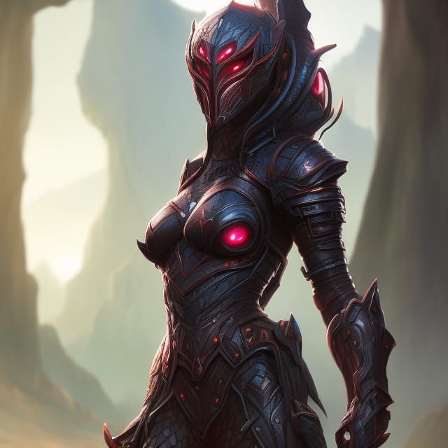 Scorpion Armored Woman in Desert Night, Fantasy Art