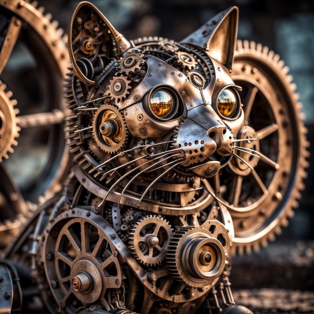 Steampunk Metal Cat Automaton