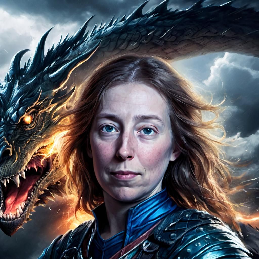 Cyberpunk-Inspired Dragon Rider Soars Through Turbulent Skie...