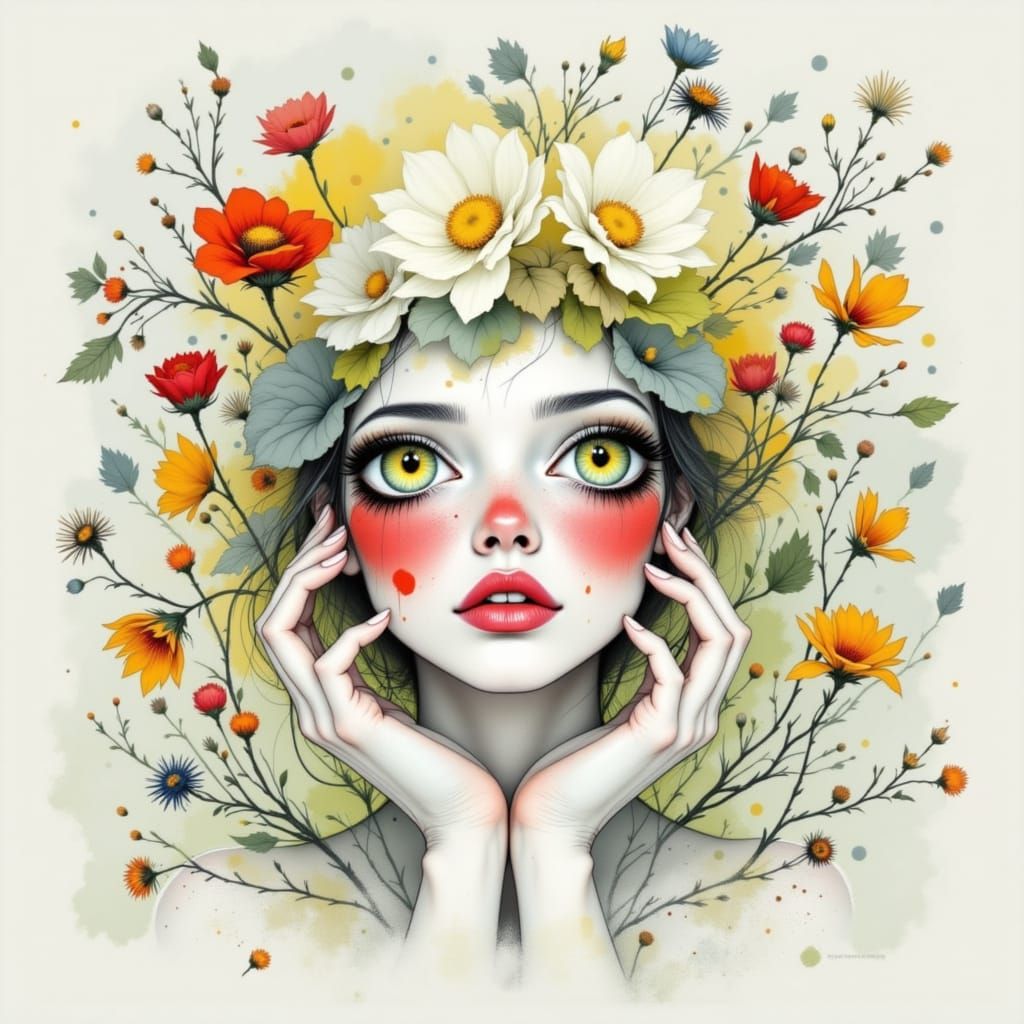 Art Nouveau Portrait with Floral Accents