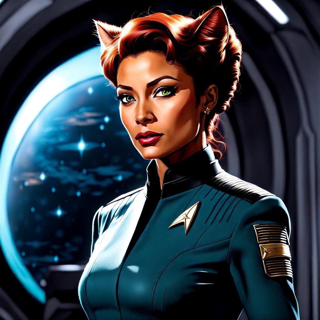 Feline Starfleet Officer T'Ana in Star Trek Style