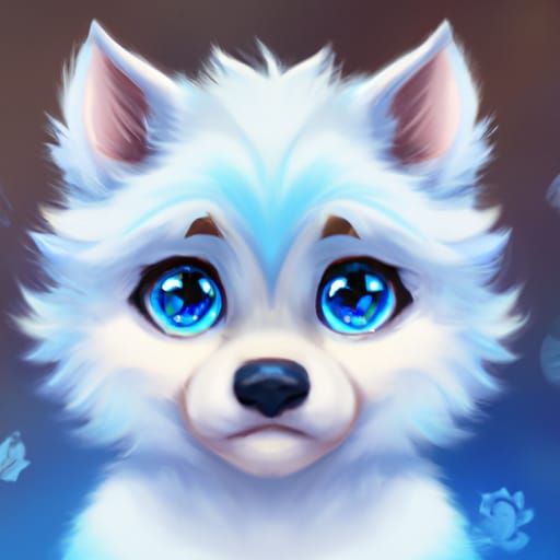 Adorable Ice Wolf Cub Portrait in Digital Illustration