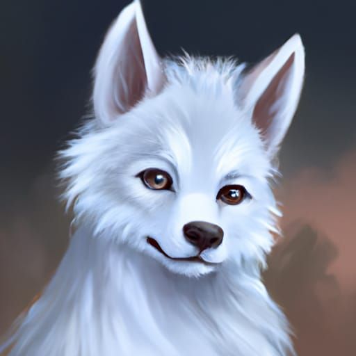 Adorable Ice Wolf Cub Portrait in Digital Illustration
