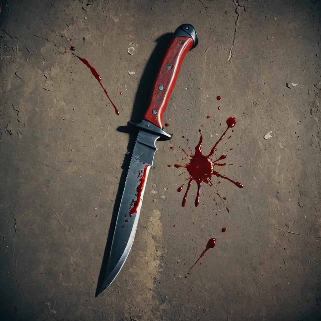 Dramatic Close-Up of a Bloody Knife