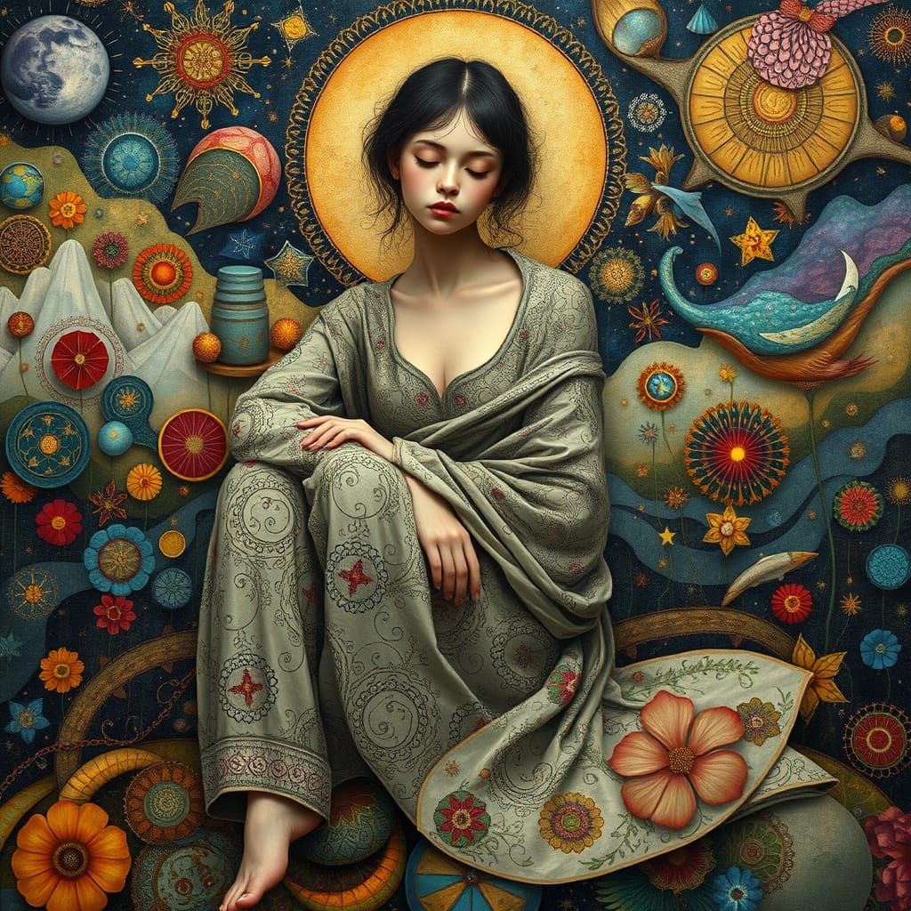 Enchanting, Mystical Figure in a Liminal World of Textures a...